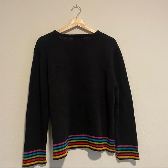 Designer Studios Black Striped 90s Rainbow Detailed Sweater, Size XL - Picture 2 of 4